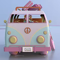 Turquoise And Pink Retro Styled Van With Orange Roof Rack Suitcases And Acoustic Guitar