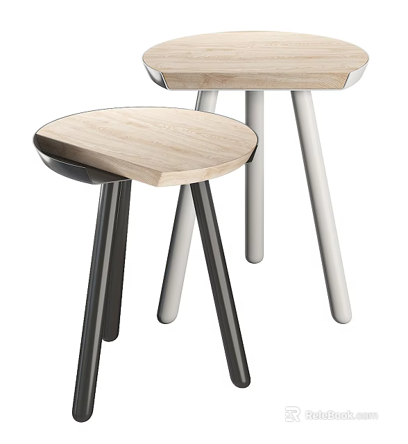 Modern Side Tables With Wooden Tops And Metal Legs Minimalist Design 3d model 