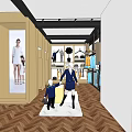 Modern Clothing Store Interior With Clothes Racks Mannequins Chandelier Wooden Floor And Seating