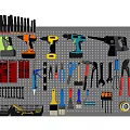 Assorted Hardware Tools Collection With Power Drills Wrenches Pliers Screwdrivers And Tool Rack 3d model