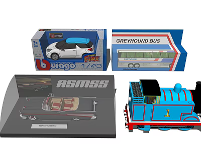 Fun Electric Toys Collection Featuring Race Car Greyhound Bus Convertible And Blue Train Models 3d model