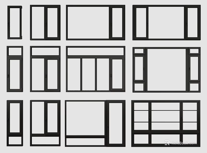 Various Window Frame Designs With Different Structural Patterns And Sizes 3d model