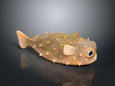 Detailed Spiky Puffer Fish Figurine With Large Eyes And Textured Body Surface 3d model