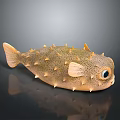 Detailed Spiky Puffer Fish Figurine With Large Eyes And Textured Body Surface
