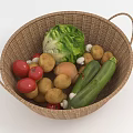 Fresh Assorted Vegetables in Wicker Basket with Tomatoes Potatoes and Cabbage
