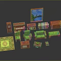 Wooden And Green Furniture Equipment Including Sofa Cabinet Carpet And Piano
