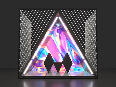 Instagrammable Photo Spot With Neon Triangular Structure Black Frame And Colorful Reflections 3d model