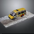 Yellow Van Model Parked on Snowy Platform with Detailed Exterior Design