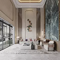 Elegant Modern Living Room Interior With Sofa Coffee Table Large Windows And Decorative Wall Art