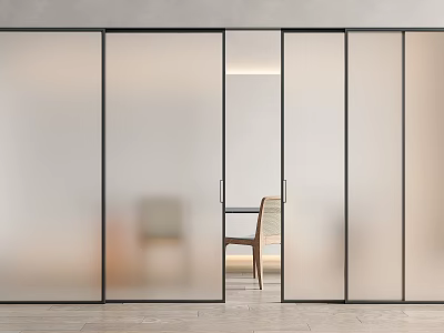 Modern Sliding Doors With Frosted Glass And Black Frames In Bright Room Interior 3d model