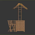 Outdoor Wooden Bar Set With Thatched Roof And Two Rustic Chairs