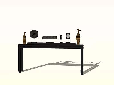 Stylish Black Side Table With Brown Vases Black Circular Decor And Small Decorative Items 3d model