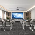 Modern Meeting Room Interior With Projector Screen World Map Tables And Chairs
