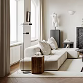 Modern Living Room Interior Featuring Sofa Fireplace Chandelier Rug And Artwork