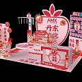 AMX Dandong Strawberry Exhibition Booth With Red Decor And Product Shelves