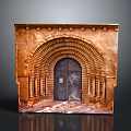 Ancient Stone Archway Entrance with Intricate Carvings Decorative Columns and Wooden Doors