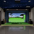 Modern Interior Design With Starry Sky Ceiling Sofa TV And Mini Golf Green Turf Area