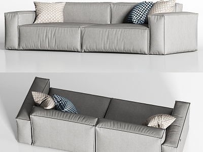 Modern gray fabric double sofa pillow combination 3d model