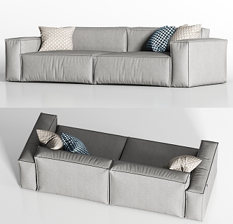 Modern gray fabric double sofa pillow combination 3d model