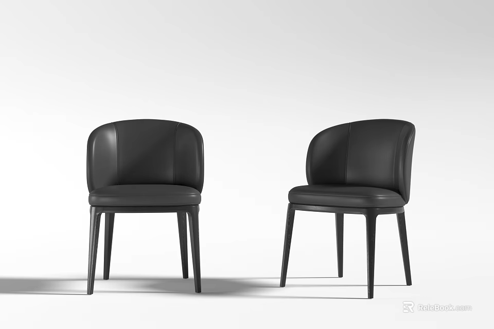 Modern Black Leather Dining Chairs With Curved Backrest And Sleek Contemporary Design 3d model 