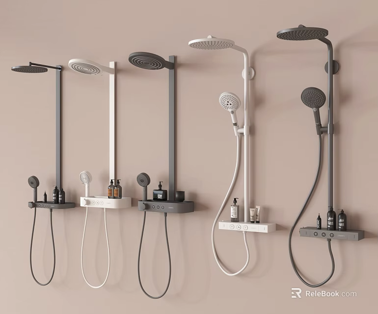 Modern Wall Mounted Shower Systems With Multiple Heads And Shelf For Bathroom 3d model