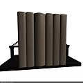 Modern Technology Exhibition Hall With Beige Vertical Panels Black Supports And Bridge Like Black Frames