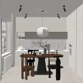 Modern Open Restaurant Interior With Dining Table Pendant Light And Chairs