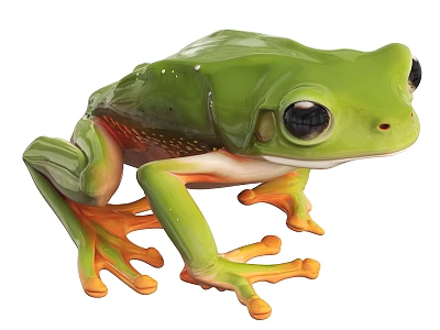 Realistic Green Reptile Sculpture With Large Eyes And Orange Feet Features 3d model