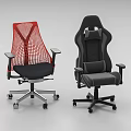 Red Mesh Office Chair and Black Gaming Chair with Wheels and Adjustable Arms