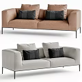 Modern Minimalist Two Seater Sofa in Beige and Light Gray with Black Cushions and Metal Legs