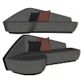 Modern Gray Sectional Sofa with Dark Gray and Pink Pillows and Black Trim Edges