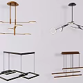 Modern Chandelier Designs Featuring Linear Metal And Circular Wooden Frame Structures 3d model