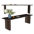 Rustic Wooden Dining Table Interior With Green Plant Vase Oranges And Shelf Design