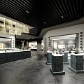 Modern Cultural Center Exhibition Hall With Display Counters Chandeliers And Exhibits