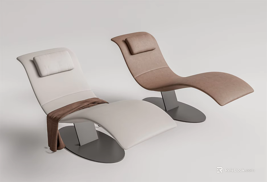 Modern Lounge Chairs White And Brown With Metal Base Soft Pillows And Cozy Design 3d model 