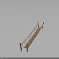 Outdoor Suspension Bridge Structure With Wooden Planks Rope Railings And Wooden Posts