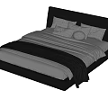 Modern Double Bed With Black Headboard White Sheets Gray Blanket And Pillows 3d model