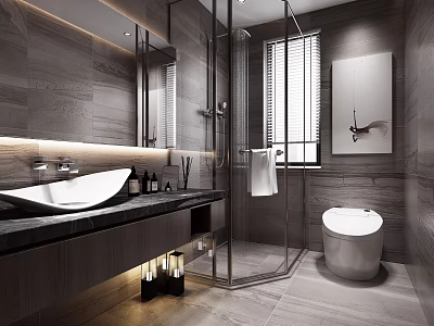 Modern Bathroom Interior Design With Luxury Toilet Glass Shower Area Marble Vanity And Ambient Lighting 3d model