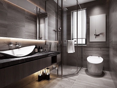 Modern toilet wash basin shower 3d model