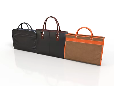 Stylish Everyday Tote Bags in Black Blue and Brown with Leather Handles 3d model