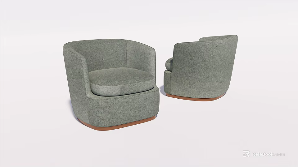 Modern Gray Fabric Single Sofa With Curved Armrest And Round Wooden Base 3d model