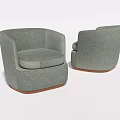 Modern Gray Fabric Single Sofa With Curved Armrest And Round Wooden Base 3d model