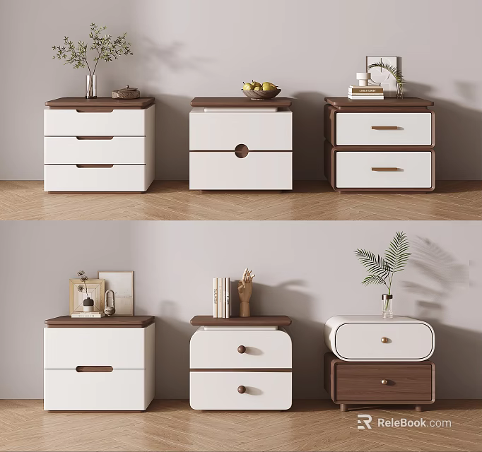 Modern Nightstand Design Ideas With Wooden Accents White Panels And Decorative Elements 3d model 