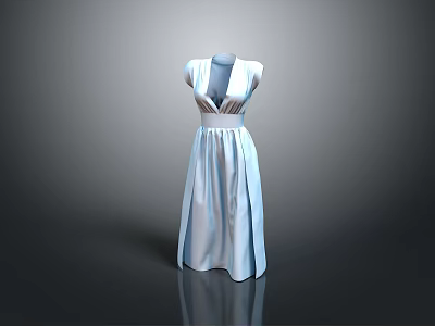 Elegant Light Blue Long Dress With V Neck Waist Belt And Silk Satin Fabric 3d model