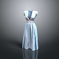 Elegant Light Blue Long Dress With V Neck Waist Belt And Silk Satin Fabric