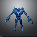 Blue Glowing Creature Character With Armor Like Structure Long Limbs And Claws