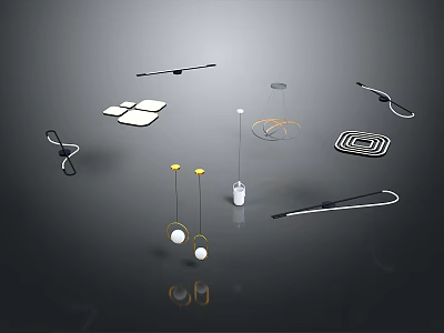 Modern Minimalist Lighting Combinations Featuring Various Pendant Lights Wall Lamps and Geometric Shapes 3d model