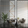 Modern Room Divider Design With Geometric Patterns Gold Accents And Indoor Plants