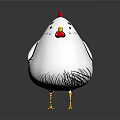 Cute Cartoon Flying Animal White Chicken with Red Comb Yellow Beak and Feet