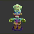 Playful Cartoon Chef Figurine Wearing Yellow Uniform Hat Gloves And Blue Base